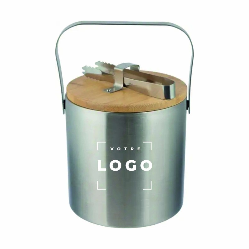 Seau à glace double paroi en inox avec couvercle bambou