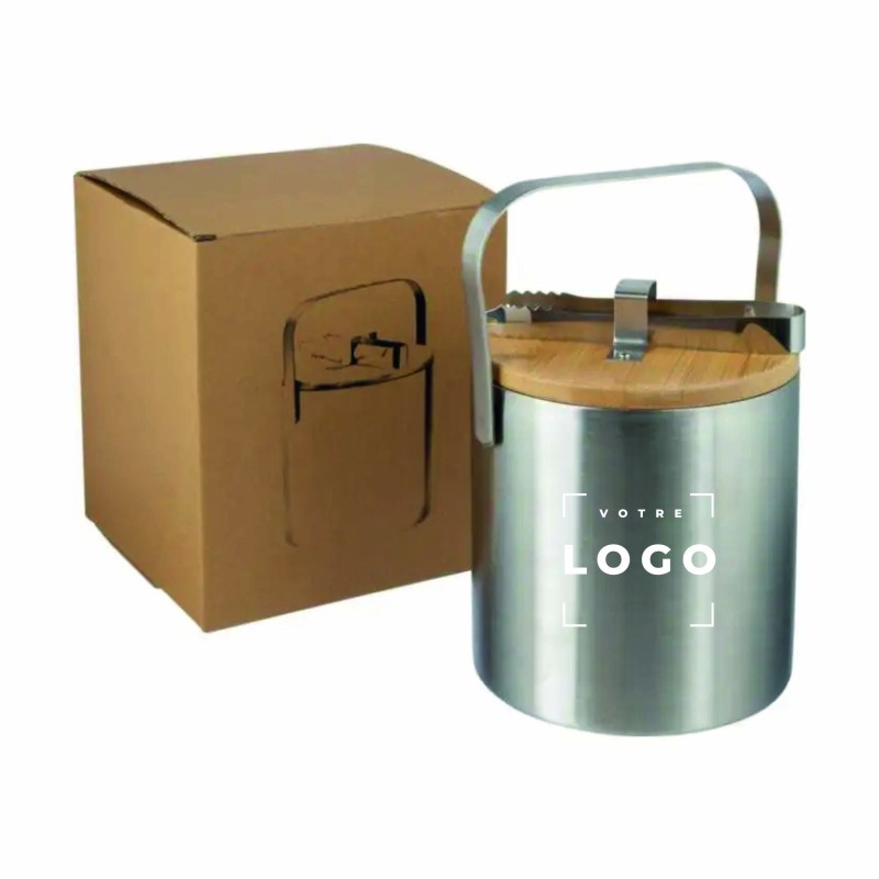 Seau à glace double paroi en inox avec couvercle bambou