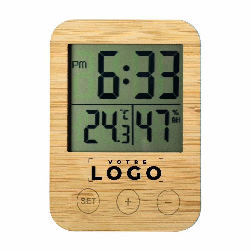 Station météo et horloge bambou – Personnalisable et design