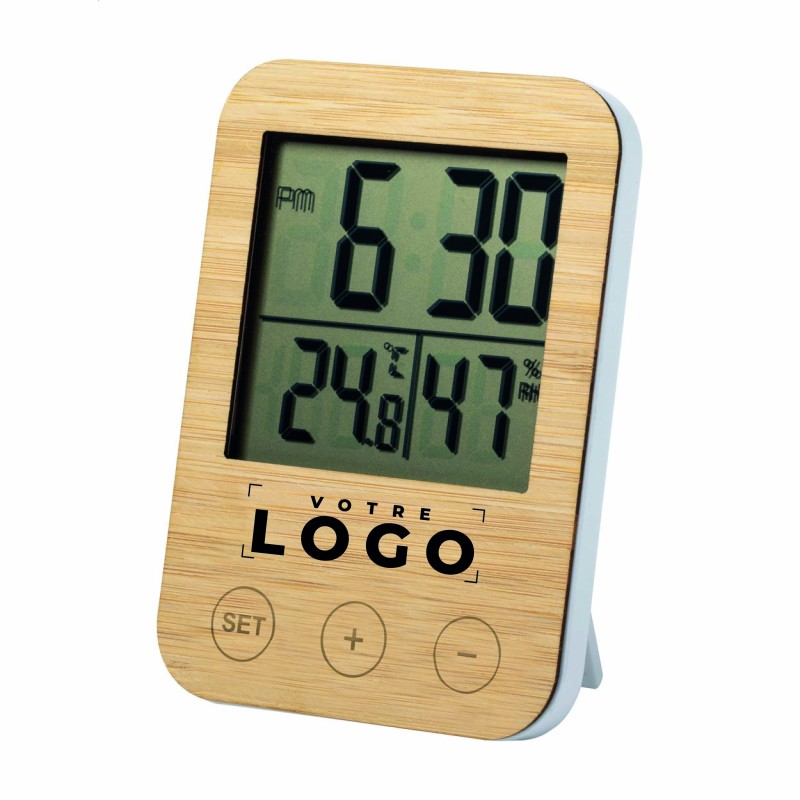 Station météo et horloge bambou – Personnalisable et design