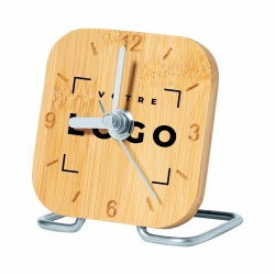 Horloge de table bambou et acier – Élégante et personnalisable