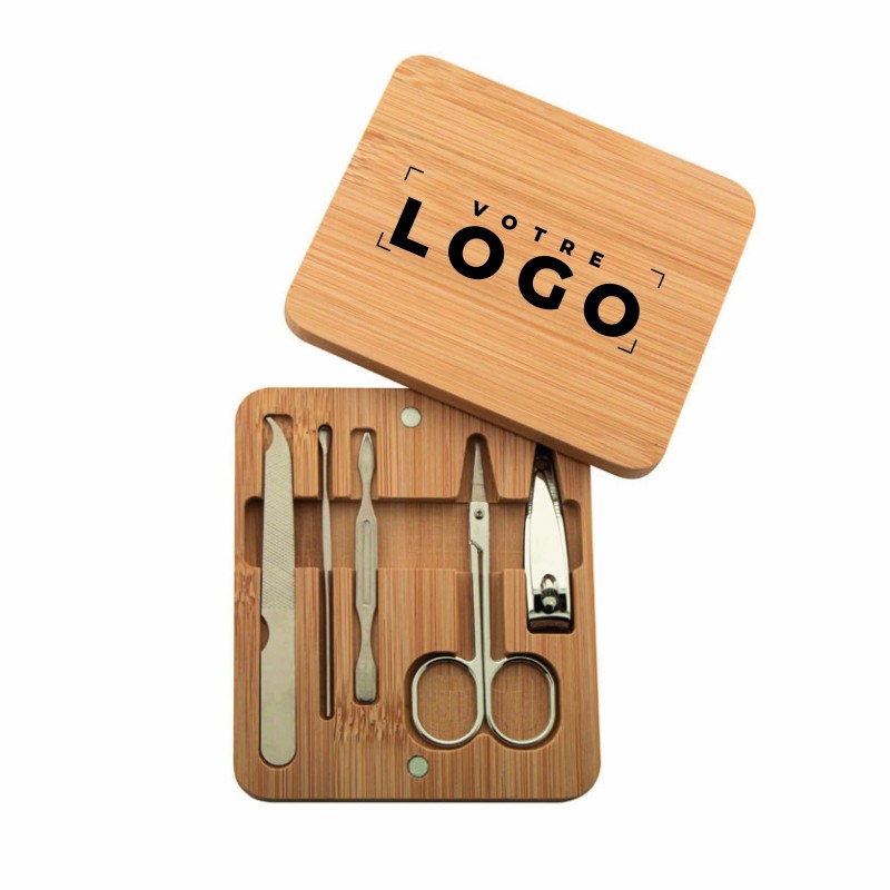 Set manucure 5 pièces en acier inoxydable – Boîte bambou