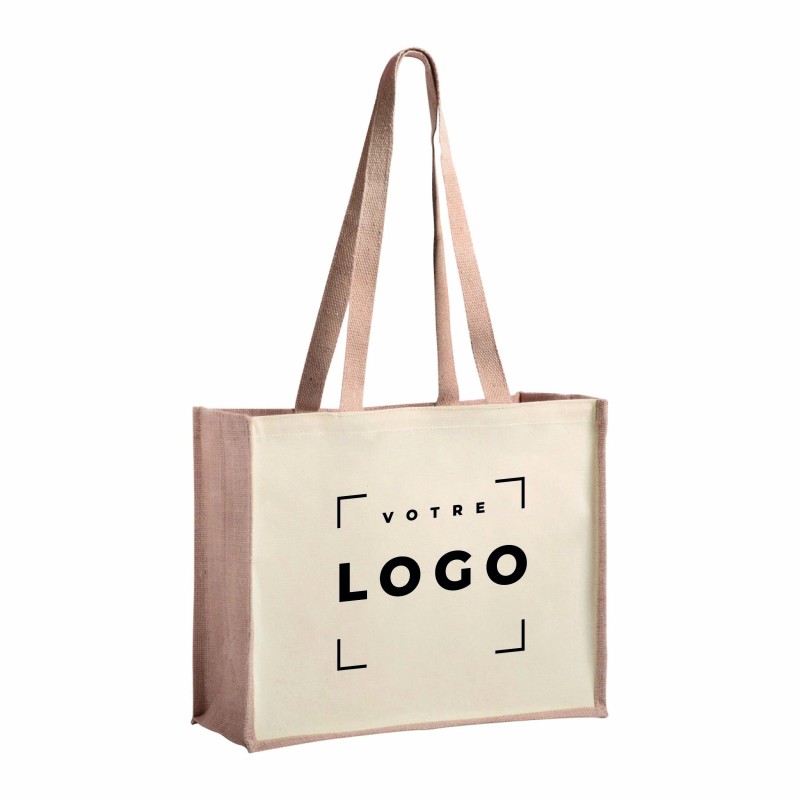 Sac shopping en jute et coton laminé – anses longues