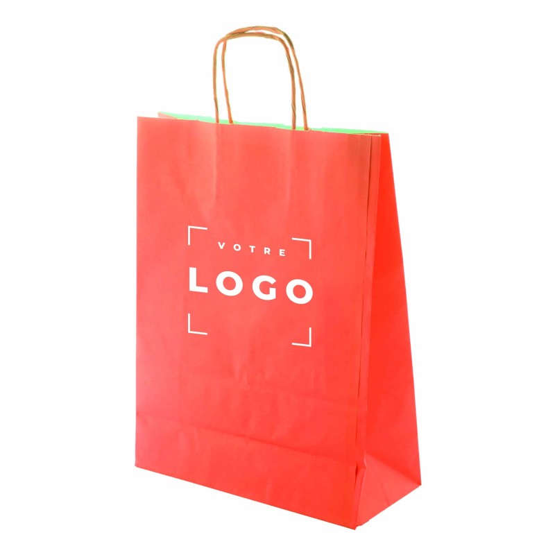 Sac papier kraft 100 g/m² – poignée torsadée colorée