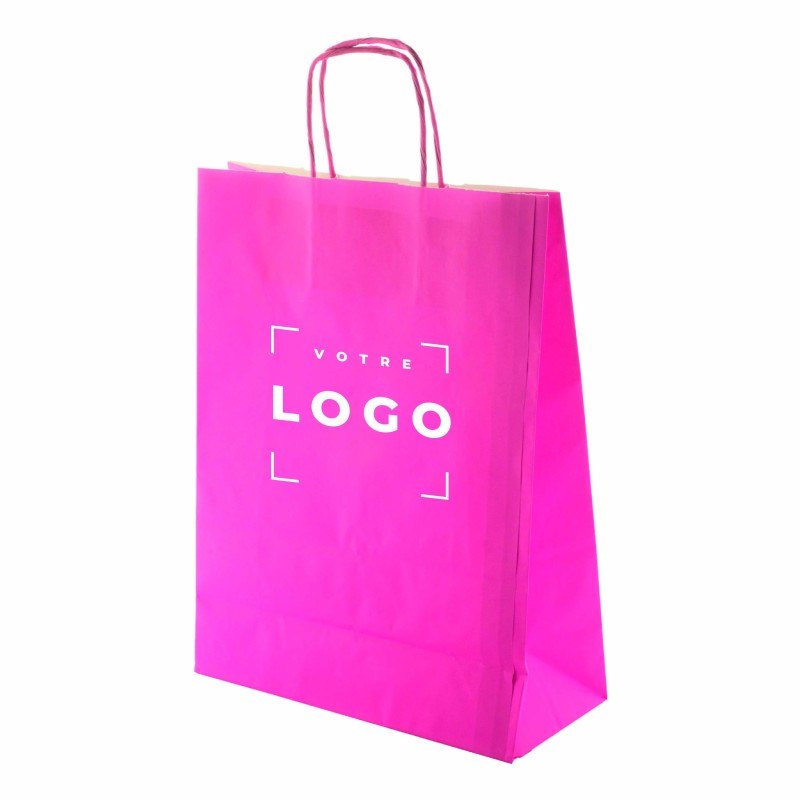 Sac papier kraft 100 g/m² – poignée torsadée colorée