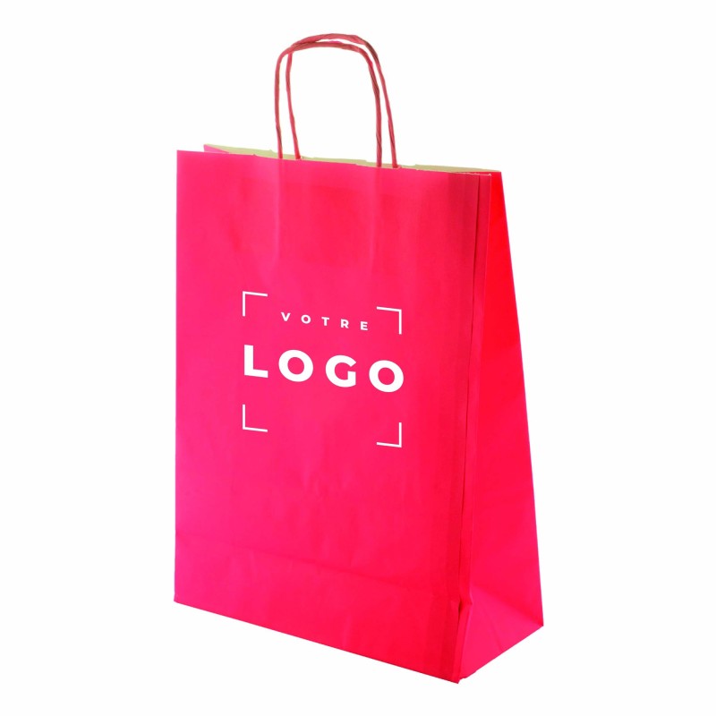 Sac papier kraft 100 g/m² – poignée torsadée colorée