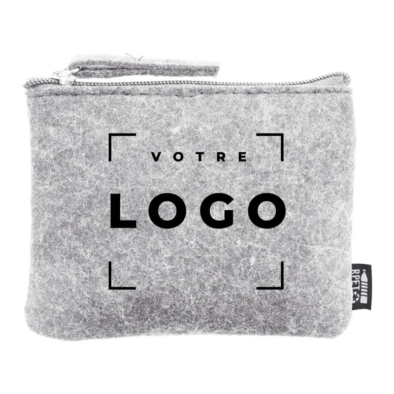 Porte-monnaie zippé personnalisé en feutre RPET | Goodies durables