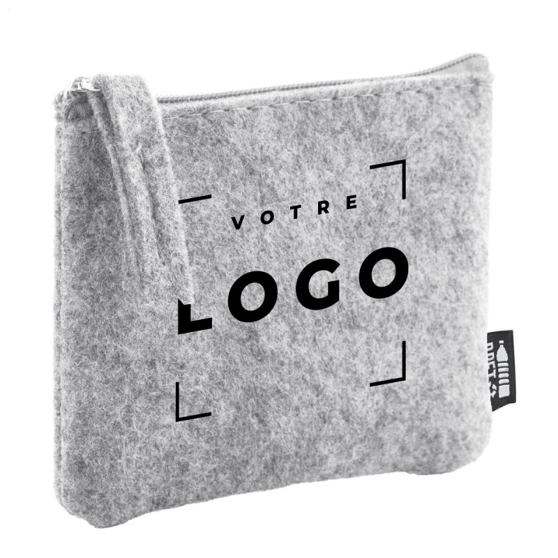 Porte-monnaie zippé personnalisé en feutre RPET | Goodies durables
