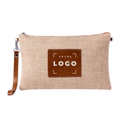 Trousse de toilette en jute et éco-cuir personnalisée