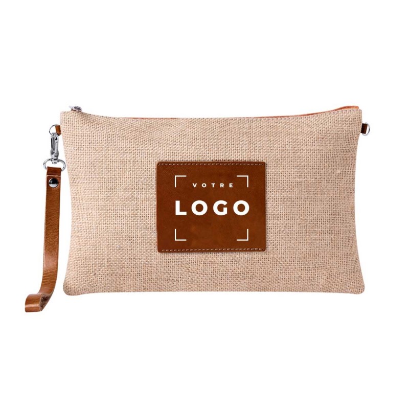 Trousse de toilette en jute et éco-cuir personnalisée