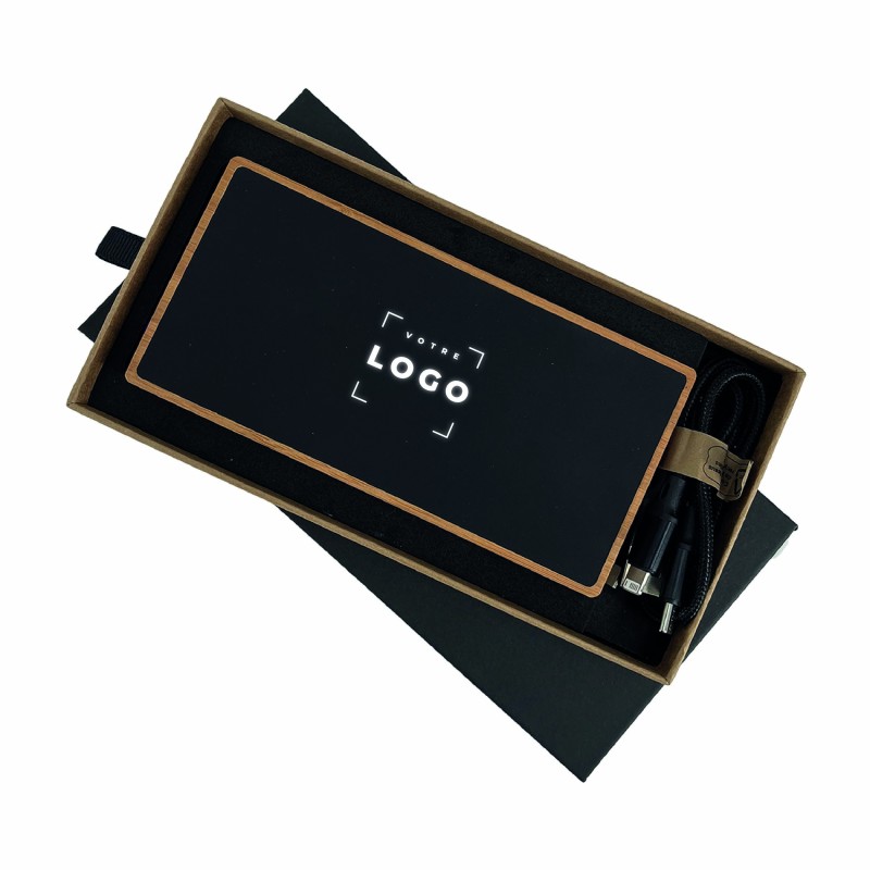 Batterie solaire personnalisée 10 000 mAh en bambou recyclé