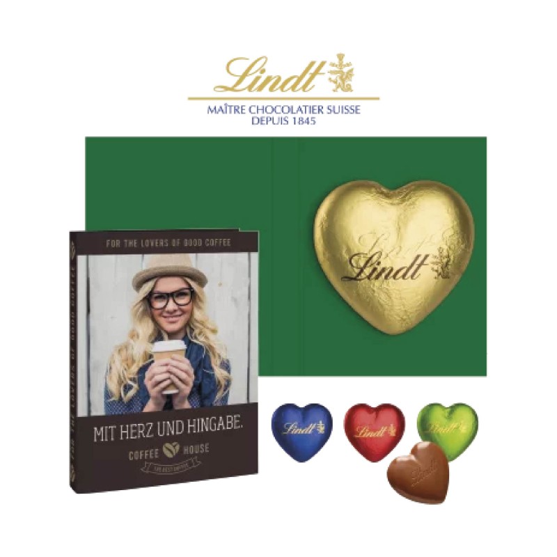 Carte personnalisable avec coeur en chocolat Lindt – Cadeau d’affaires