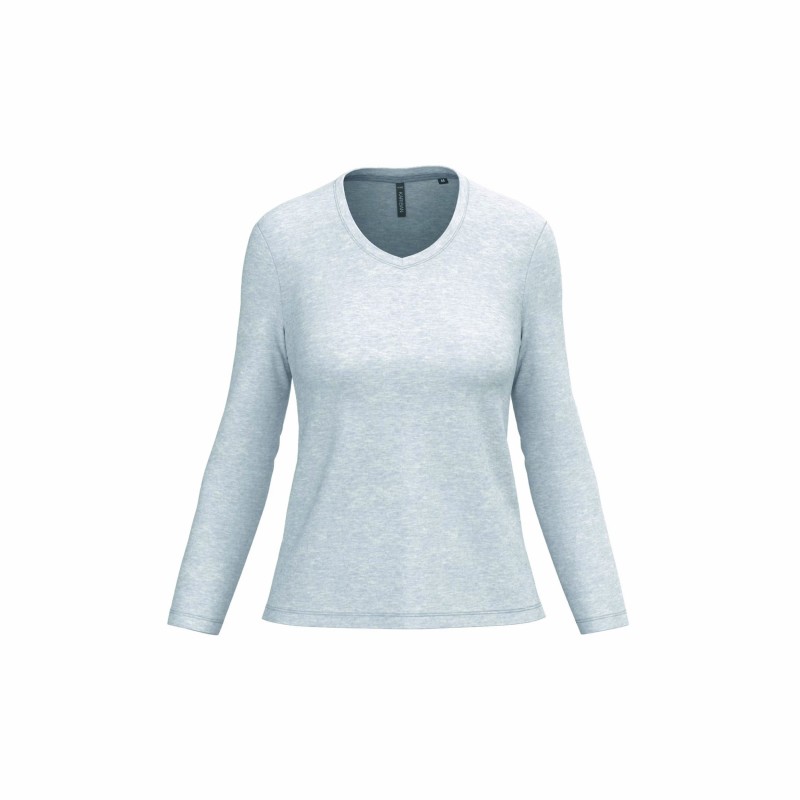 Tee-shirt col V manches longues femme | Coton lavé et personnalisable