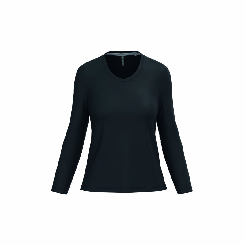 Tee-shirt col V manches longues femme | Coton lavé et personnalisable