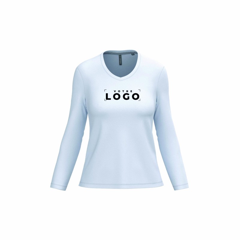 Tee-shirt col V manches longues femme | Coton lavé et personnalisable