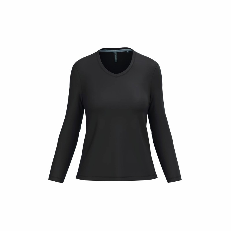 Tee-shirt col V manches longues femme | Coton lavé et personnalisable