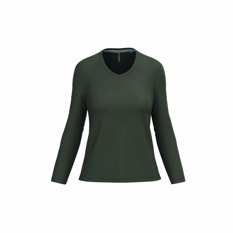 Tee-shirt col V manches longues femme | Coton lavé et personnalisable