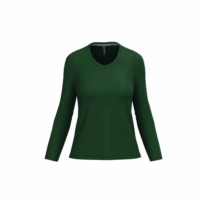 Tee-shirt col V manches longues femme | Coton lavé et personnalisable