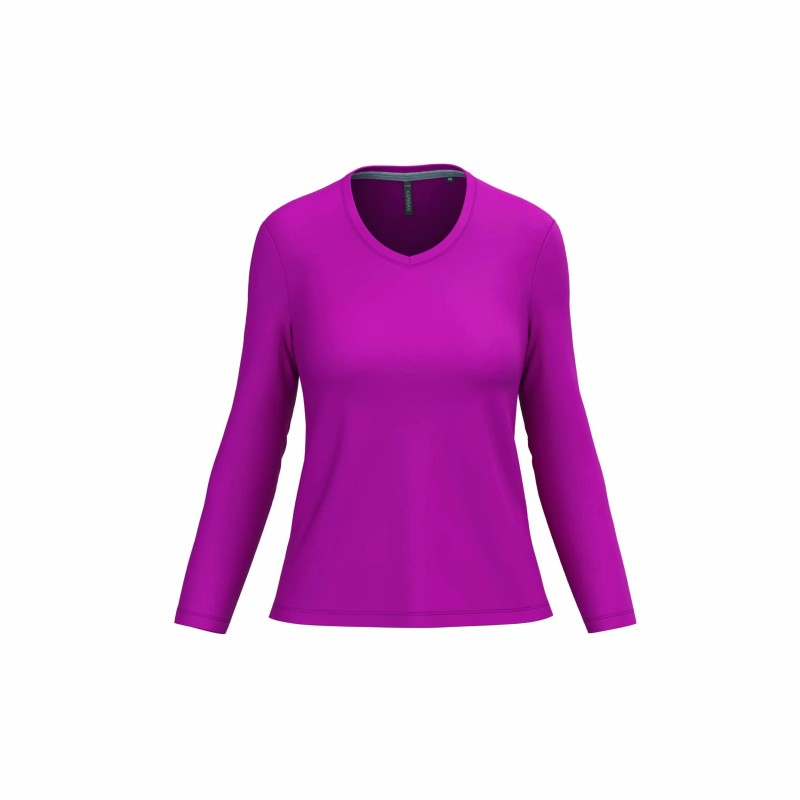 Tee-shirt col V manches longues femme | Coton lavé et personnalisable