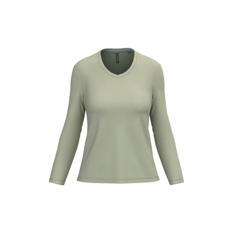 Tee-shirt col V manches longues femme | Coton lavé et personnalisable