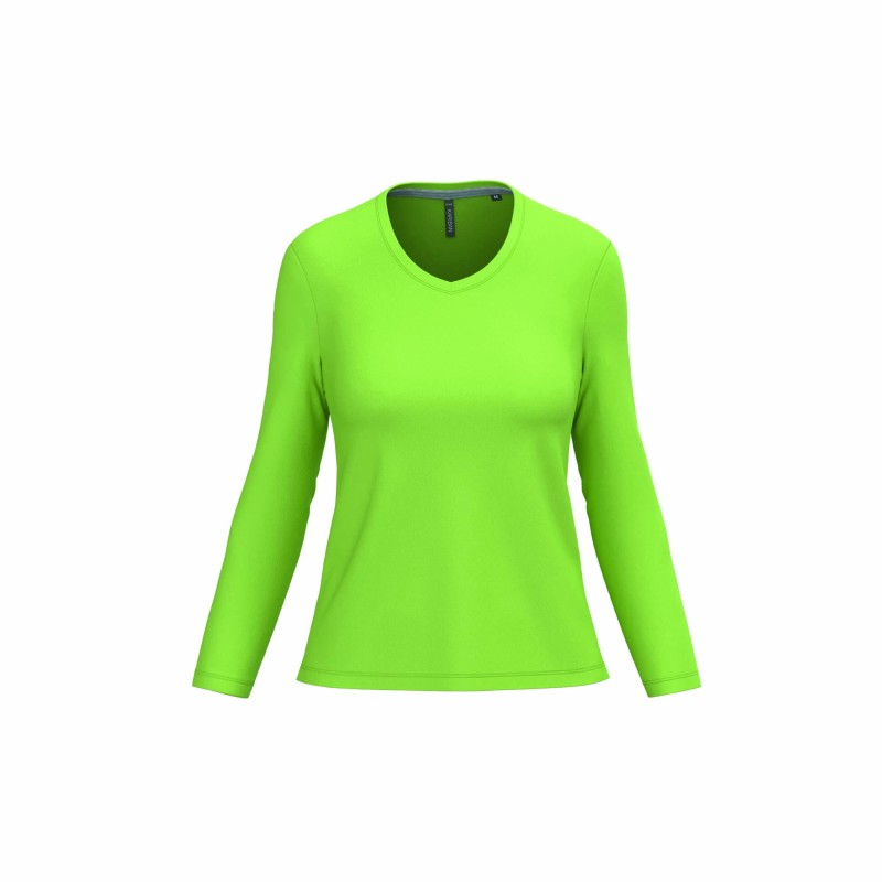 Tee-shirt col V manches longues femme | Coton lavé et personnalisable