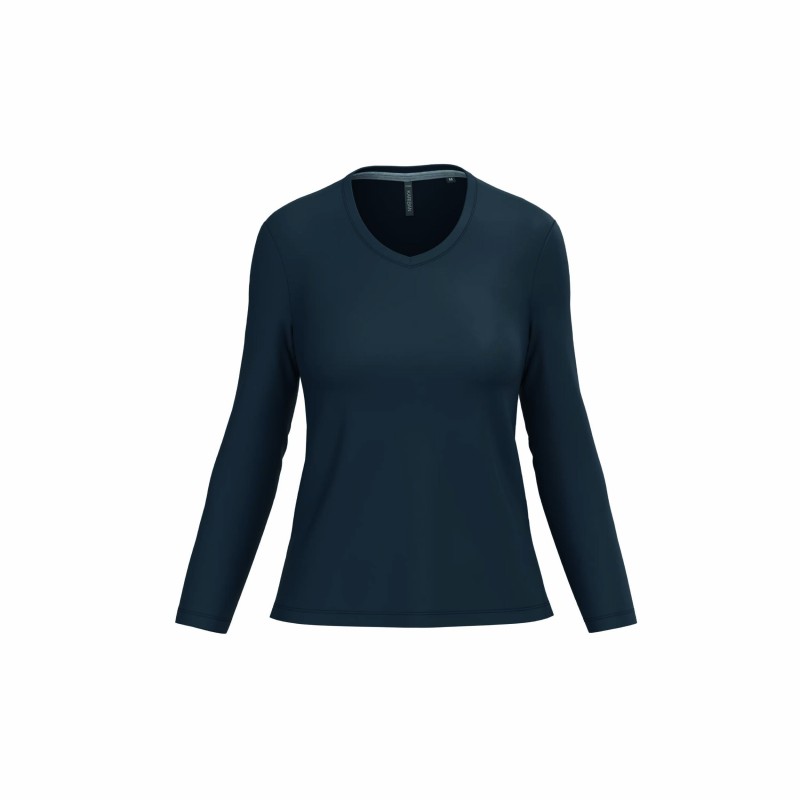 Tee-shirt col V manches longues femme | Coton lavé et personnalisable