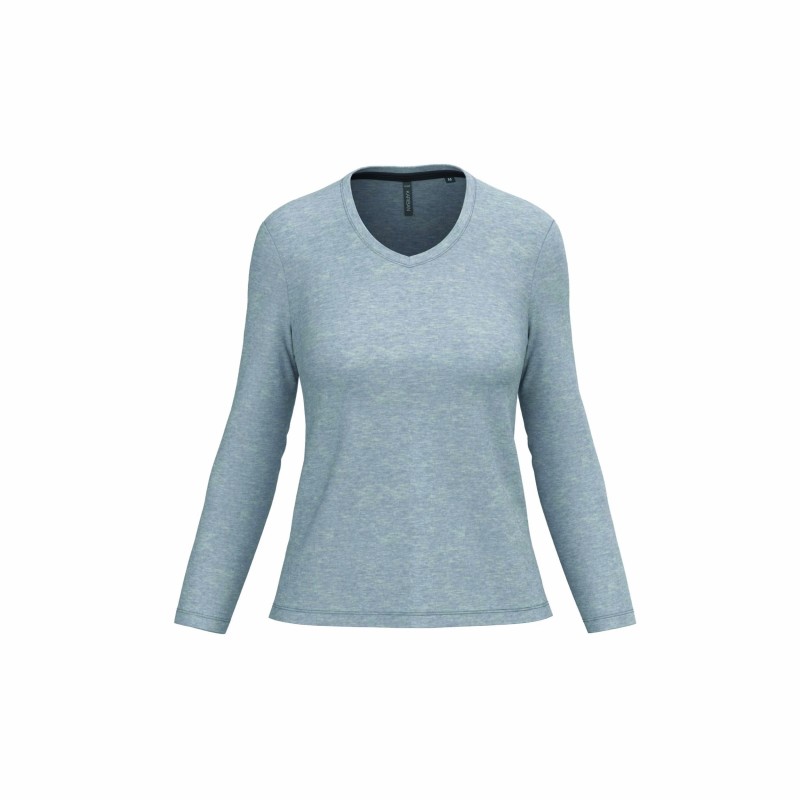 Tee-shirt col V manches longues femme | Coton lavé et personnalisable