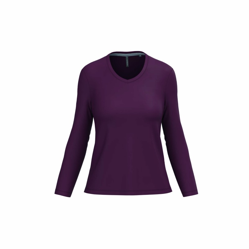 Tee-shirt col V manches longues femme | Coton lavé et personnalisable