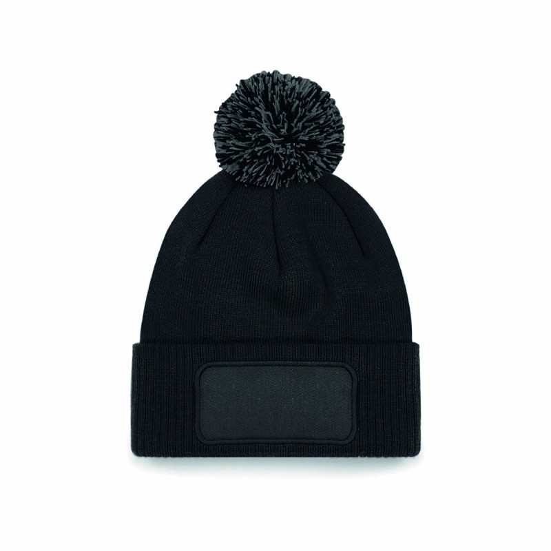 Bonnet avec patch - pompon personnalisable | Goodie textile entreprise