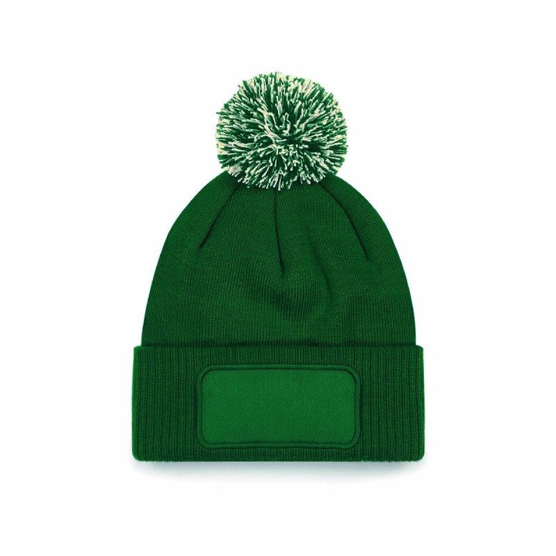 Bonnet avec patch - pompon personnalisable | Goodie textile entreprise