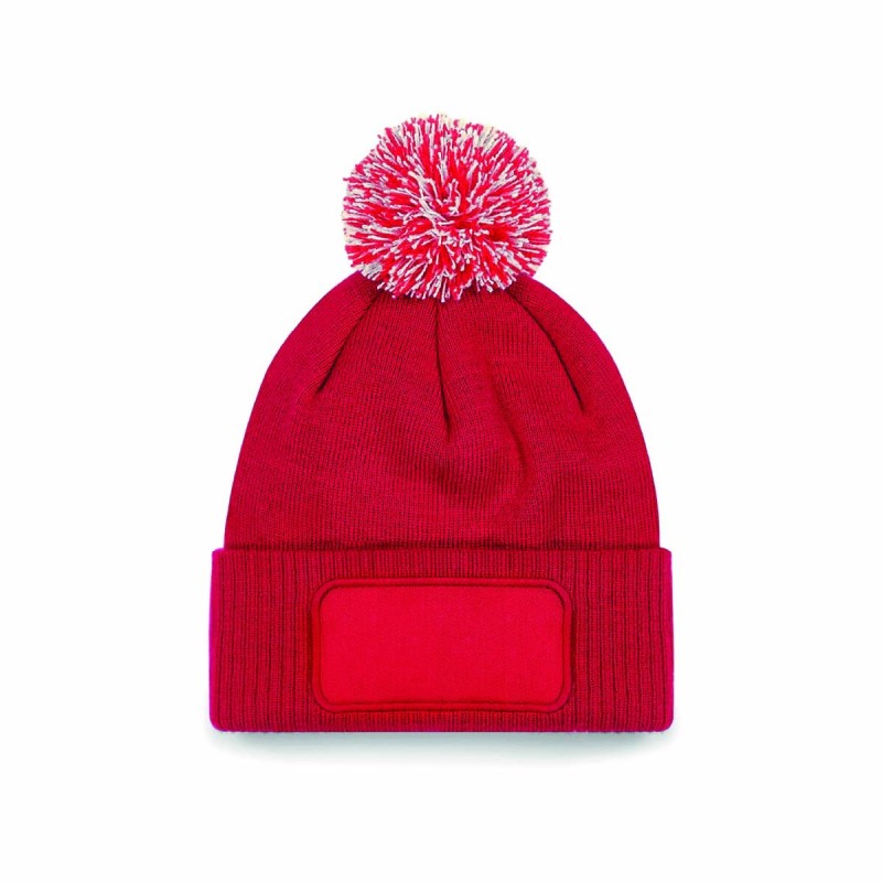 Bonnet avec patch - pompon personnalisable | Goodie textile entreprise