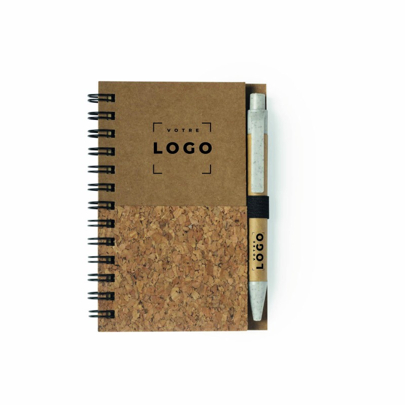 Set bloc-notes et stylo éco-friendly | Papier recyclé & liège
