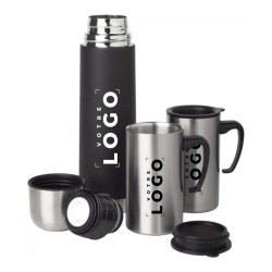 Set bouteille et mugs en acier inoxydable – Coffret cadeau entreprise