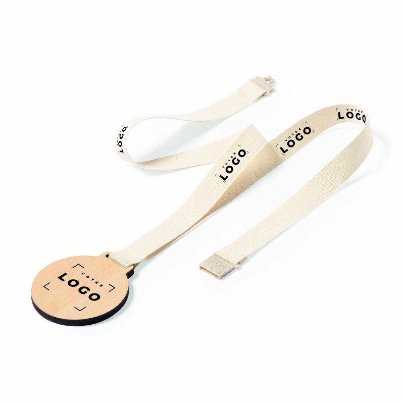 Médaille en bois personnalisable cordon coton – Fermeture sécurité