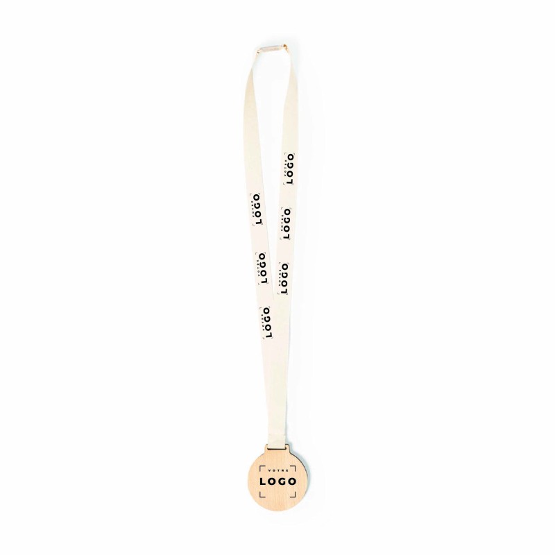 Médaille en bois personnalisable cordon coton – Fermeture sécurité