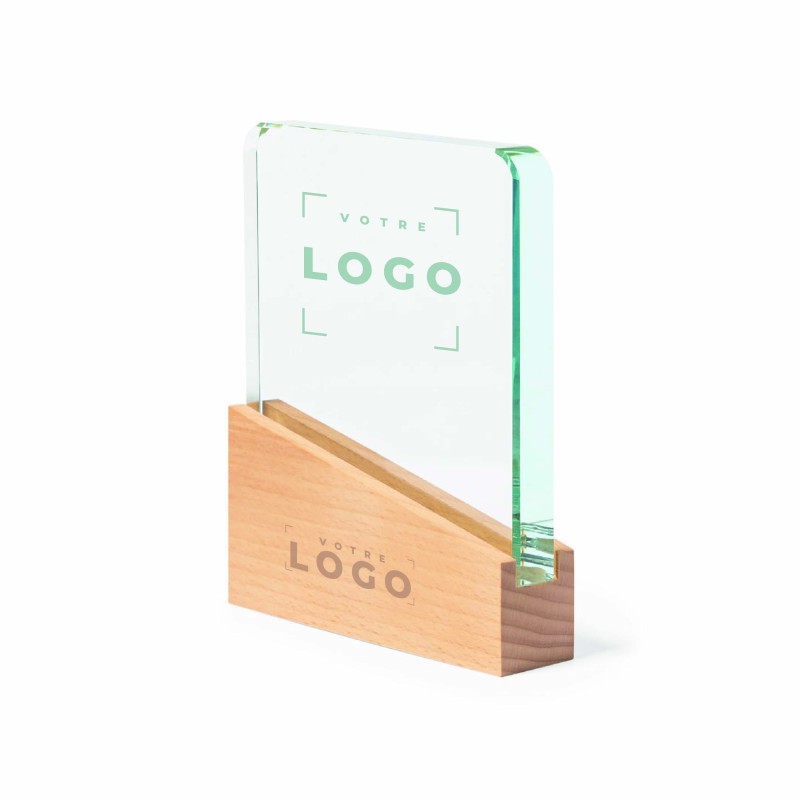 Trophée en verre et bois – Personnalisable, étui kraft