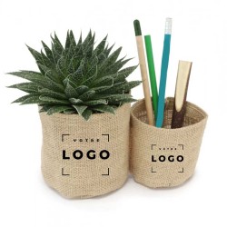 Duo de Pots en Toile de Jute avec Plante | Cadeau d’Entreprise