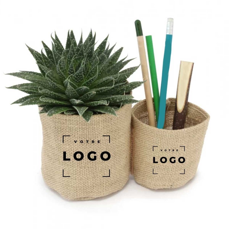 Duo de Pots en Toile de Jute avec Plante | Cadeau d’Entreprise