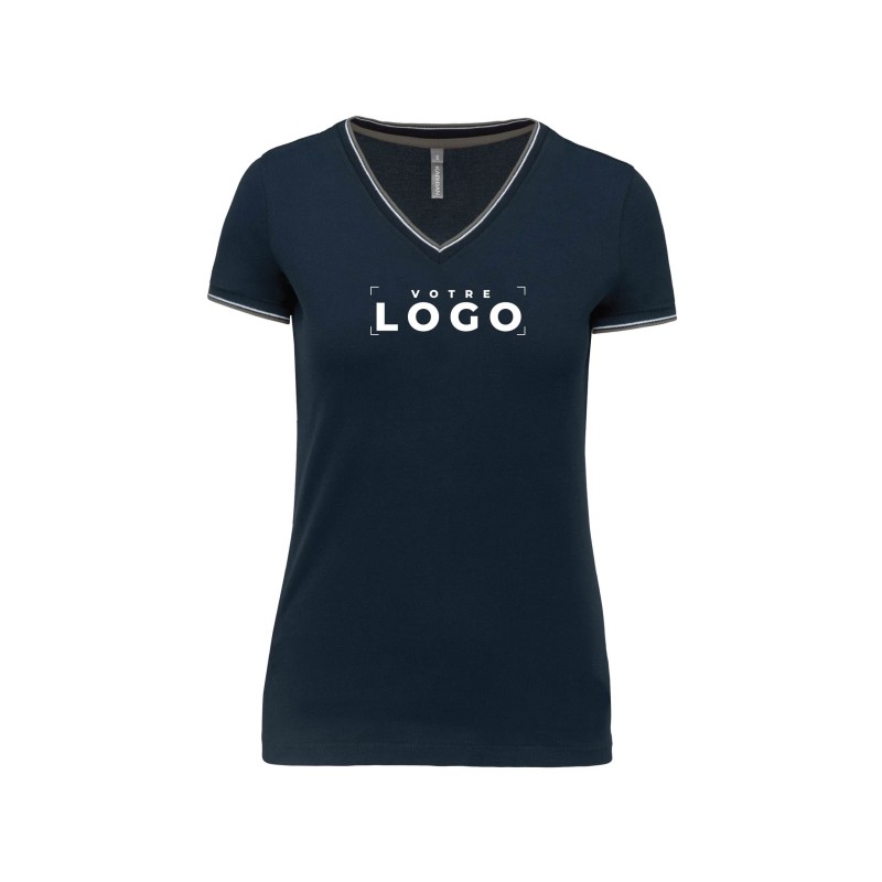 Tee-shirt col V femme tricolore – Goodies textile entreprise