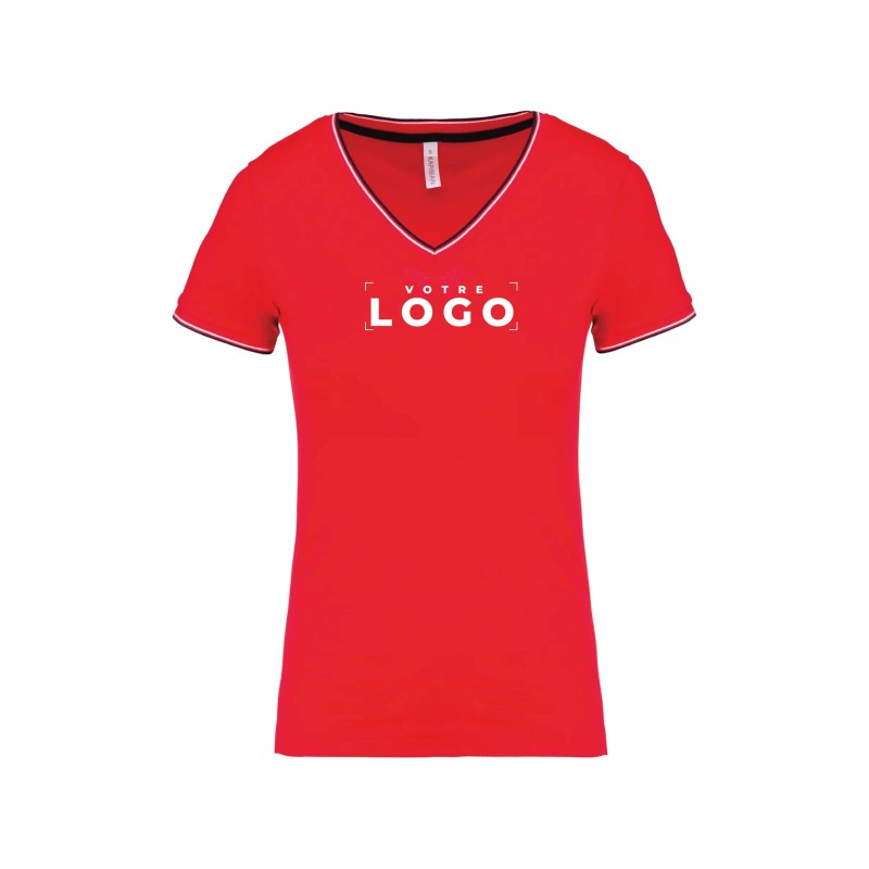 Tee-shirt col V femme tricolore – Goodies textile entreprise
