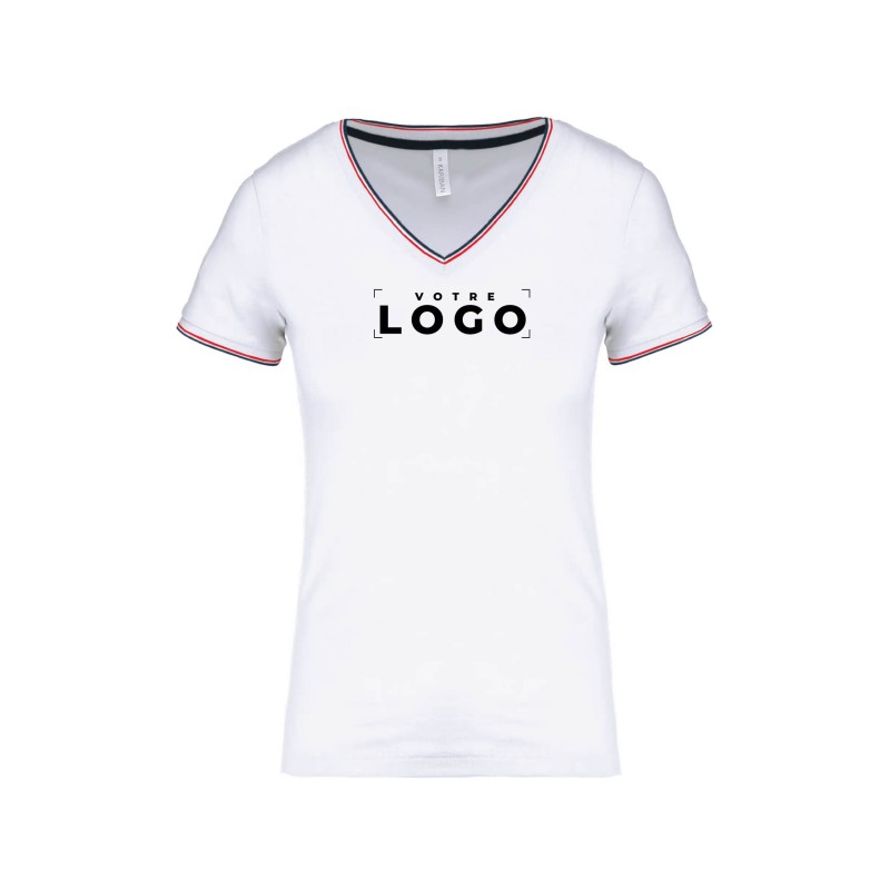Tee-shirt col V femme tricolore – Goodies textile entreprise